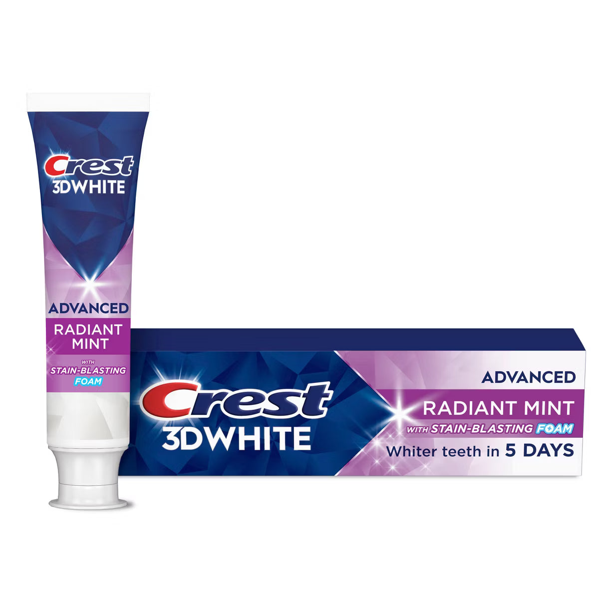 Crest 3D White Advanced Teeth Whitening Toothpaste - Radiant Mint - 3.3 oz: No Microbeads, Triclosan-Free, Contains Fluoride, Sodium Fluoride