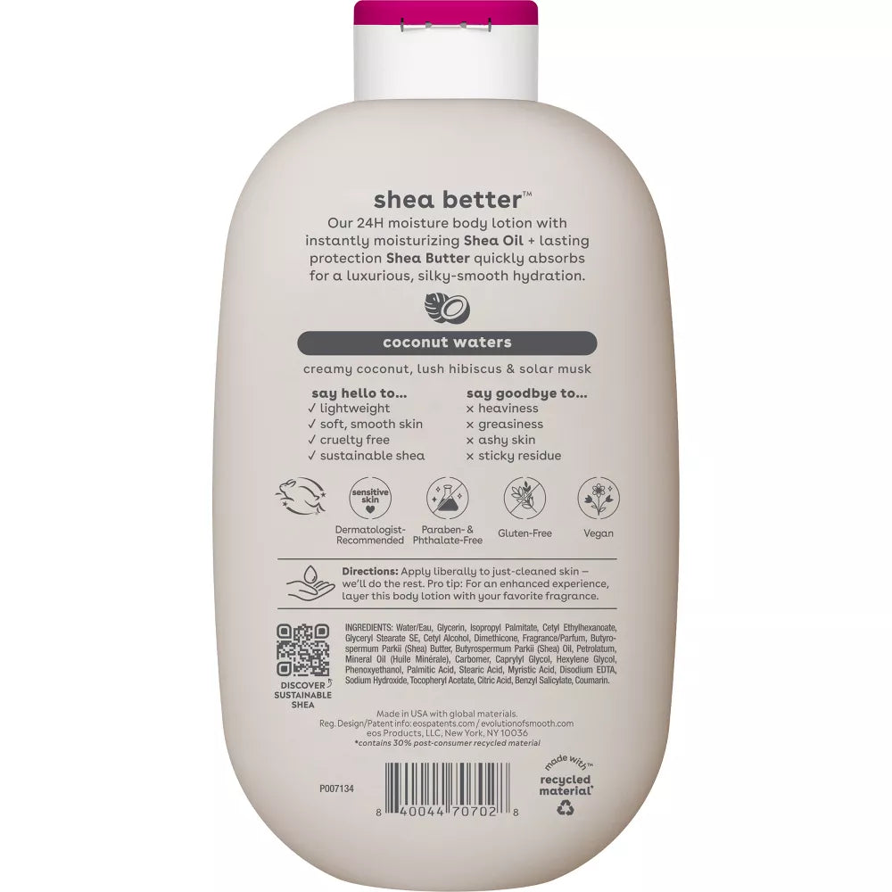 EOS Shea Better 24H Moisture Body Lotion - Coconut Waters - 16 fl oz: Hypoallergenic, Paraben-Free, Whole Body