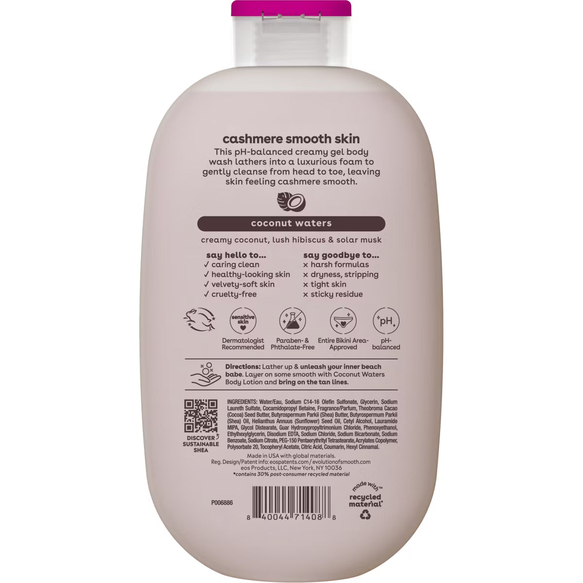 EOS Shea Better Cashmere Body Wash - Coconut Waters - 16 fl oz: Vegan, Gluten-Free, Paraben-Free, Sensitive Skin
