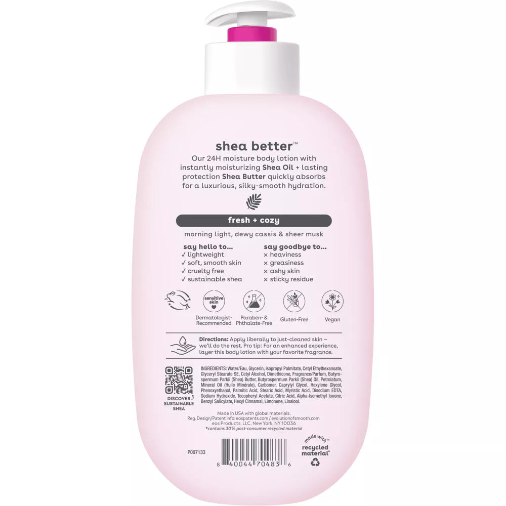 eos Shea Better 24H Moisture Body Lotion - Fresh & Cozy - 16 fl oz: Hypoallergenic, Whole Body, Pump Bottle, Normal to Dry Skin