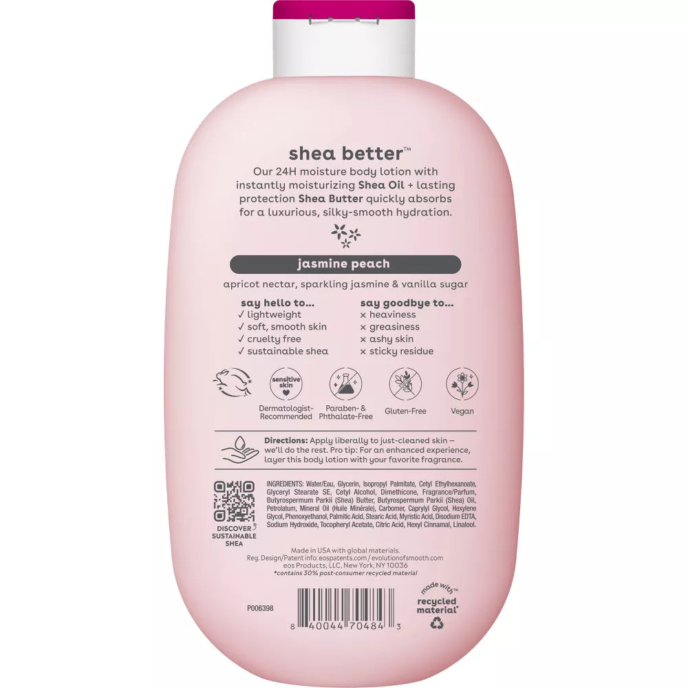 EOS Jasmine Peach Body Lotion - 16oz: Moisturizing, Soothing, Nourishing, Hypoallergenic