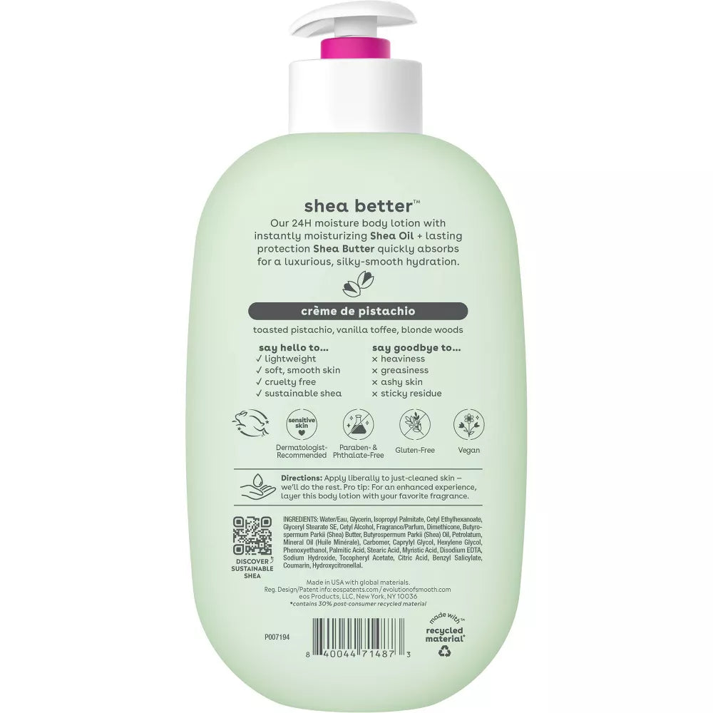 EOS Shea Better 24H Moisture Body Lotion - Crème de Pistachio - 16 fl oz: Moisturizing, Soothing, Whole Body Use, Hypoallergenic